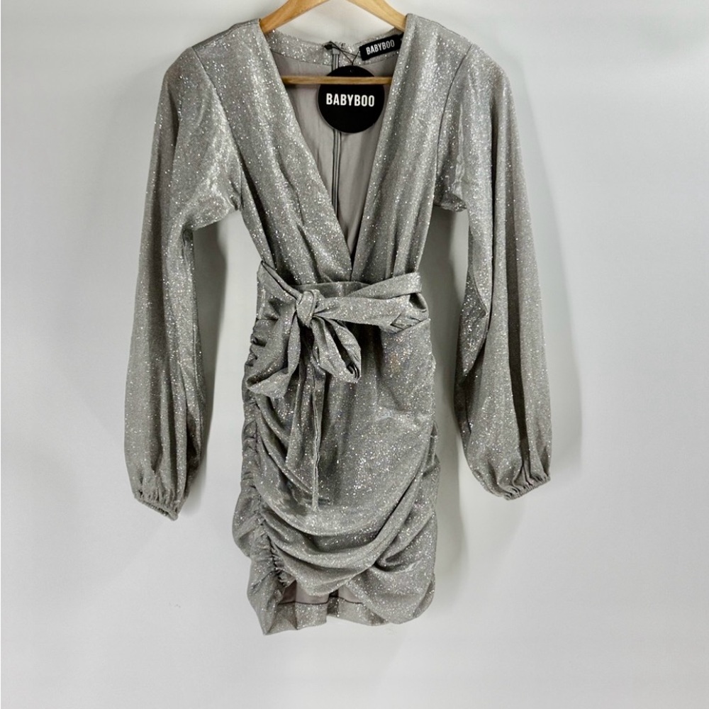 Baby Boo Estelle silver sparkle body con mini dress New with tag